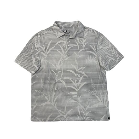 Nat Nast Polo Shirt Mens Medium White Grey Luxury Originals Striped Palm Leaves - Picture 1 of 10